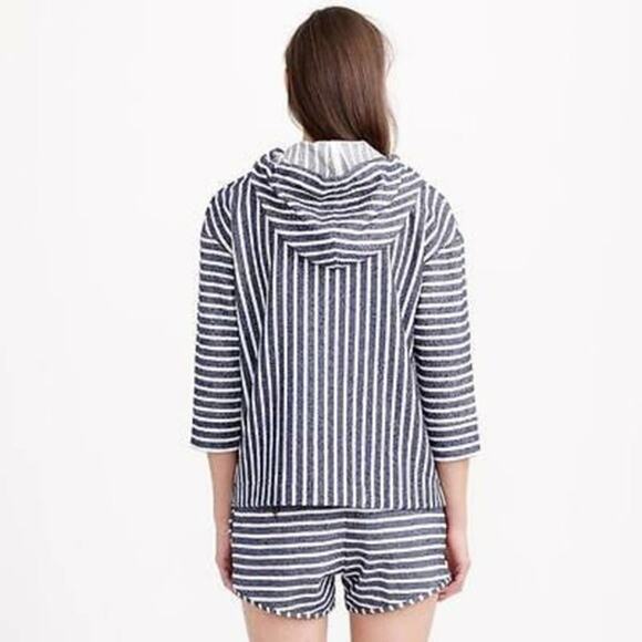 J Crew Baja Striped 3/4 Sleeve Hoodie Blue White Small - Picture 2 of 11